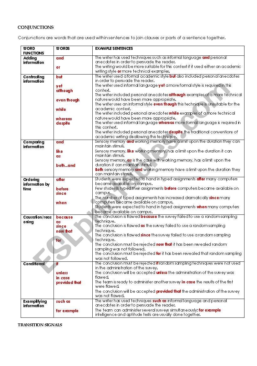 Conjunctions worksheet