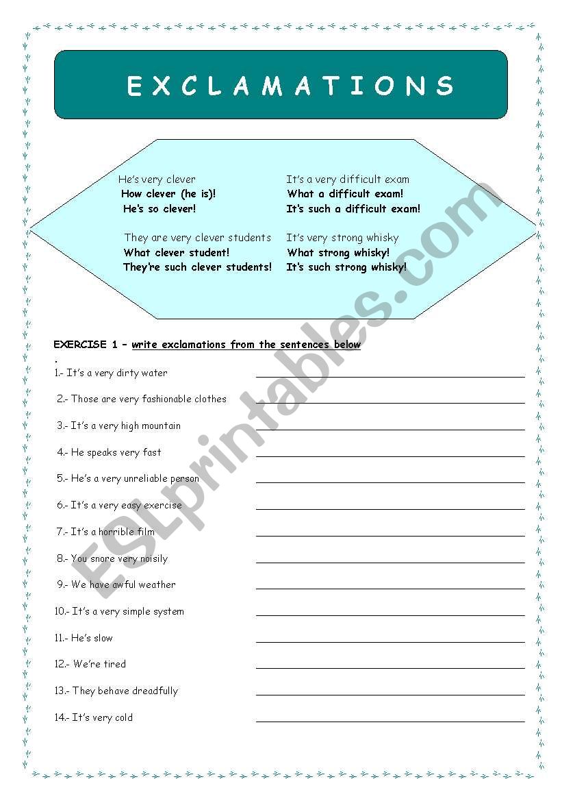 Exclamations worksheet