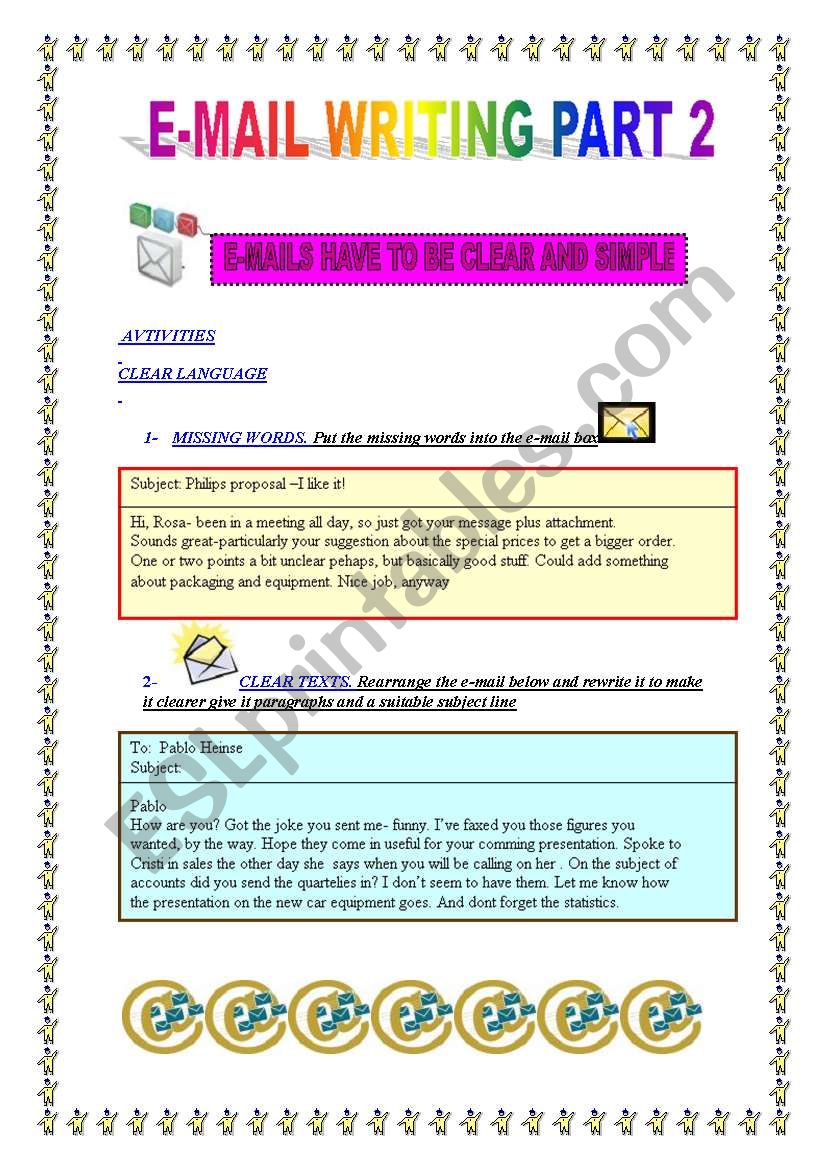 e-mail writng part 2 worksheet
