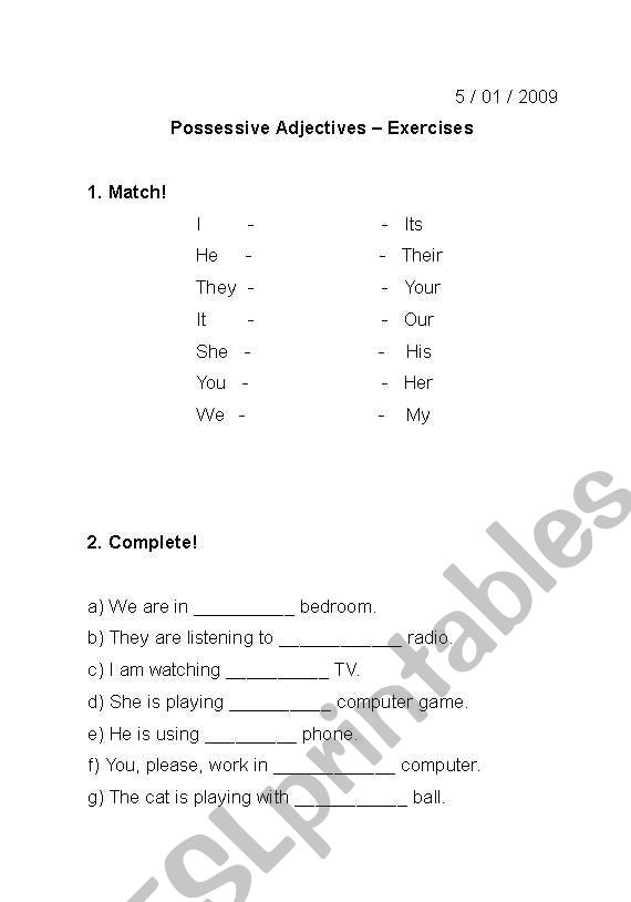 Possessive Adjectives worksheet
