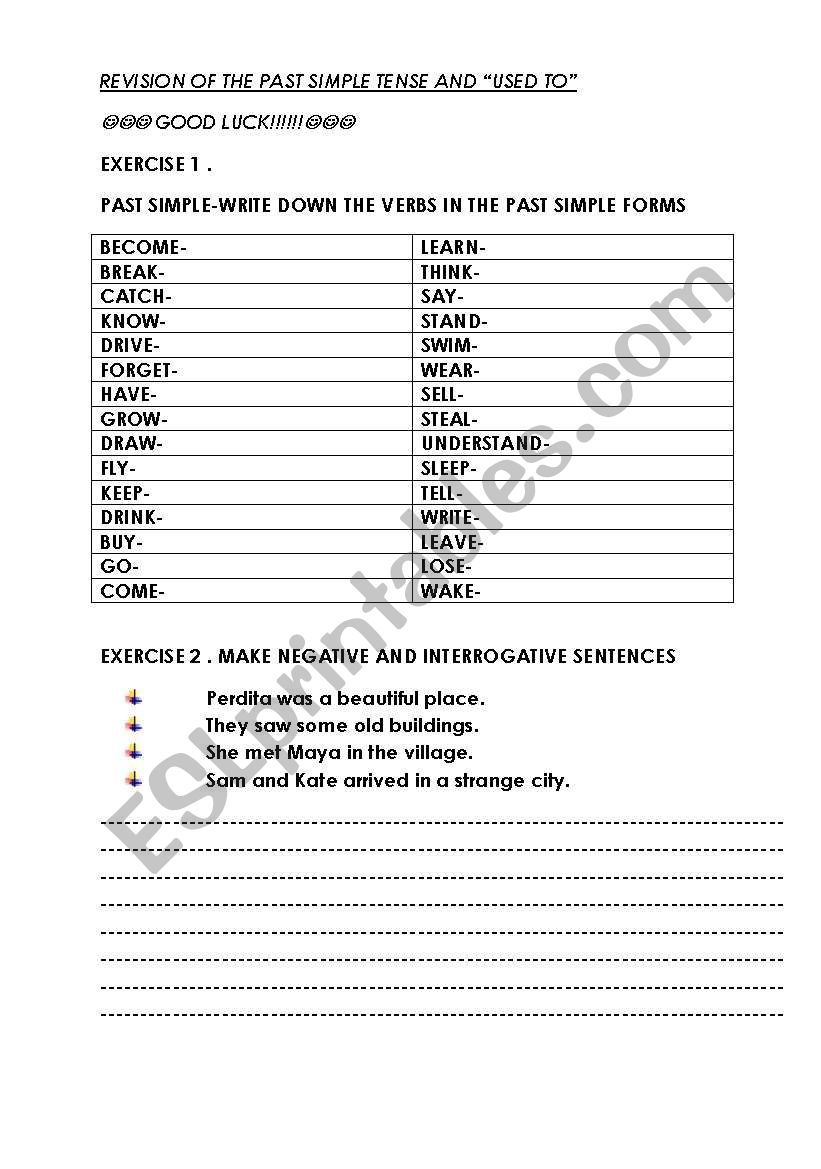 REVISION OF THE PAST SIMPLE TENSE AND 