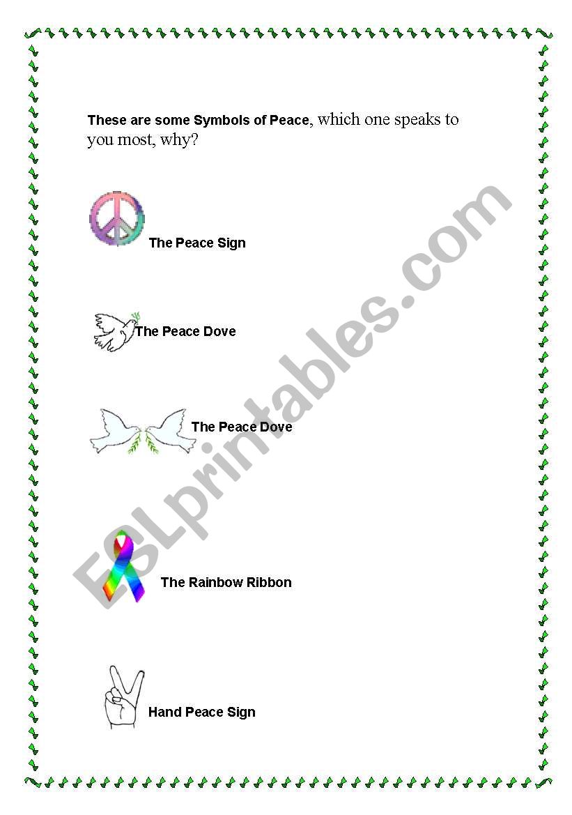 Peace sympols worksheet