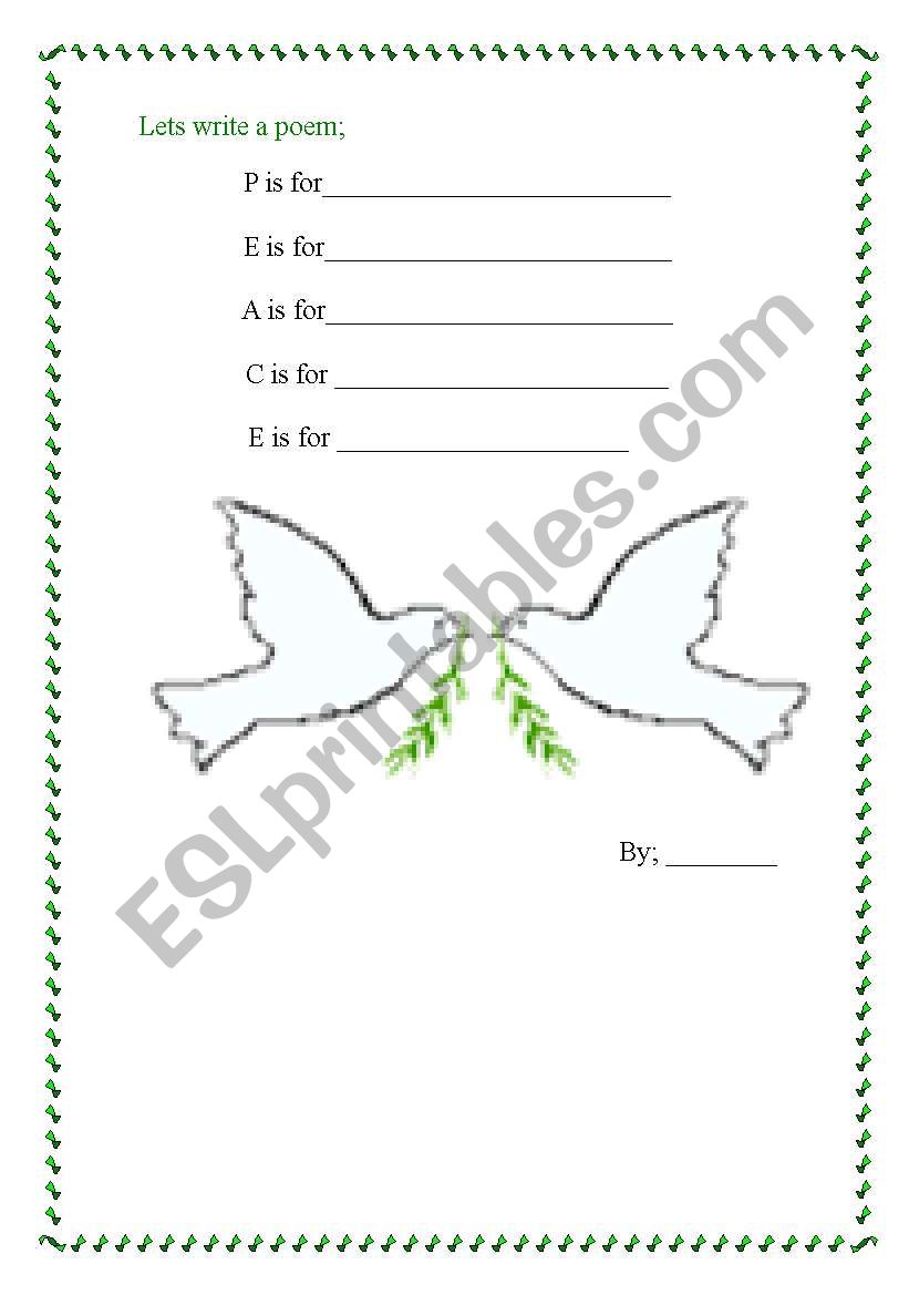 Peace poem worksheet