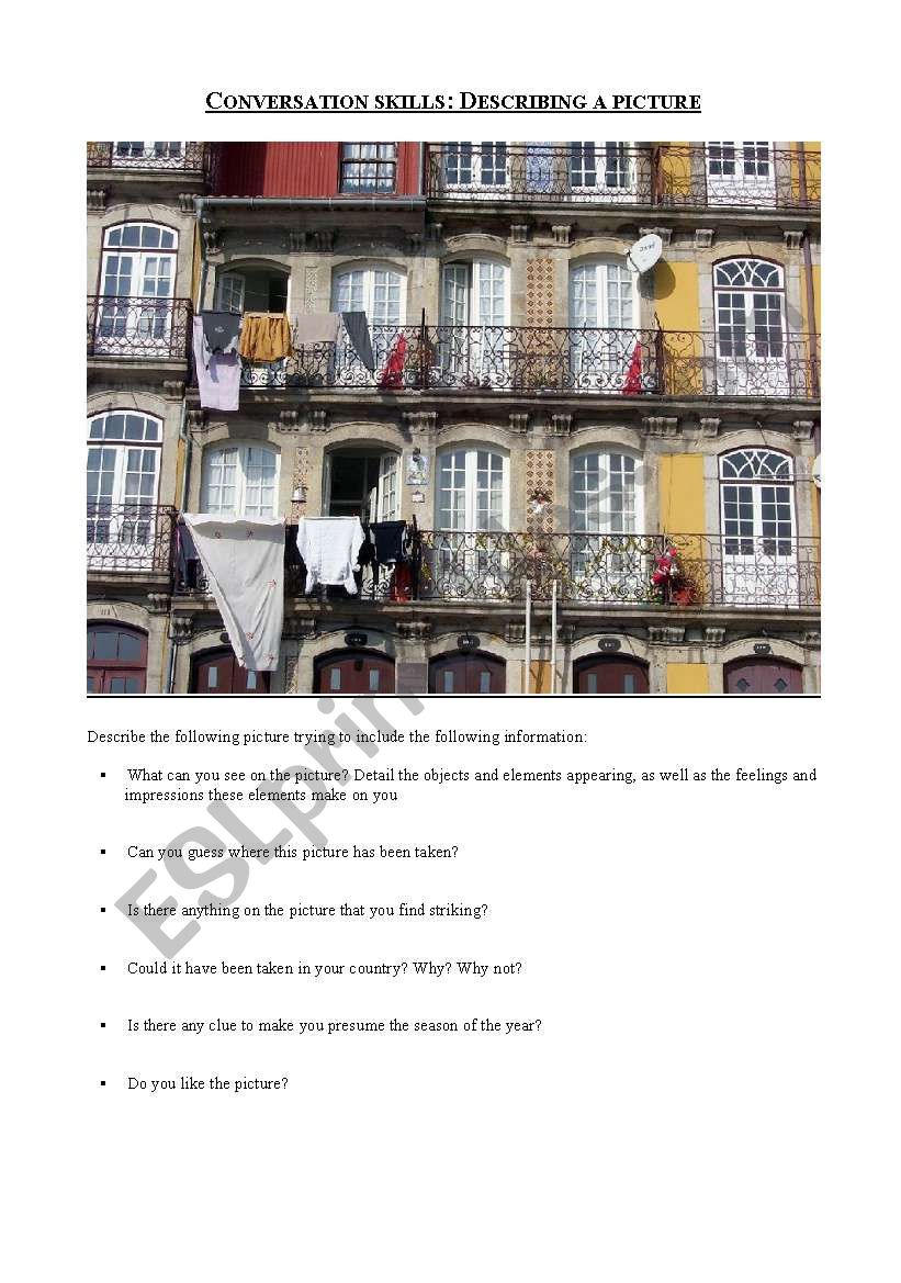 Describing a picture worksheet