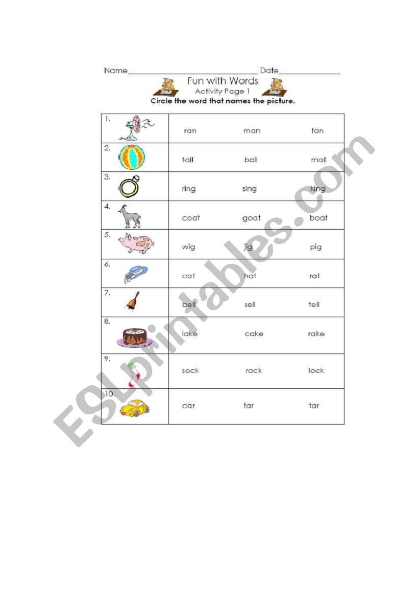 fun with words worksheet