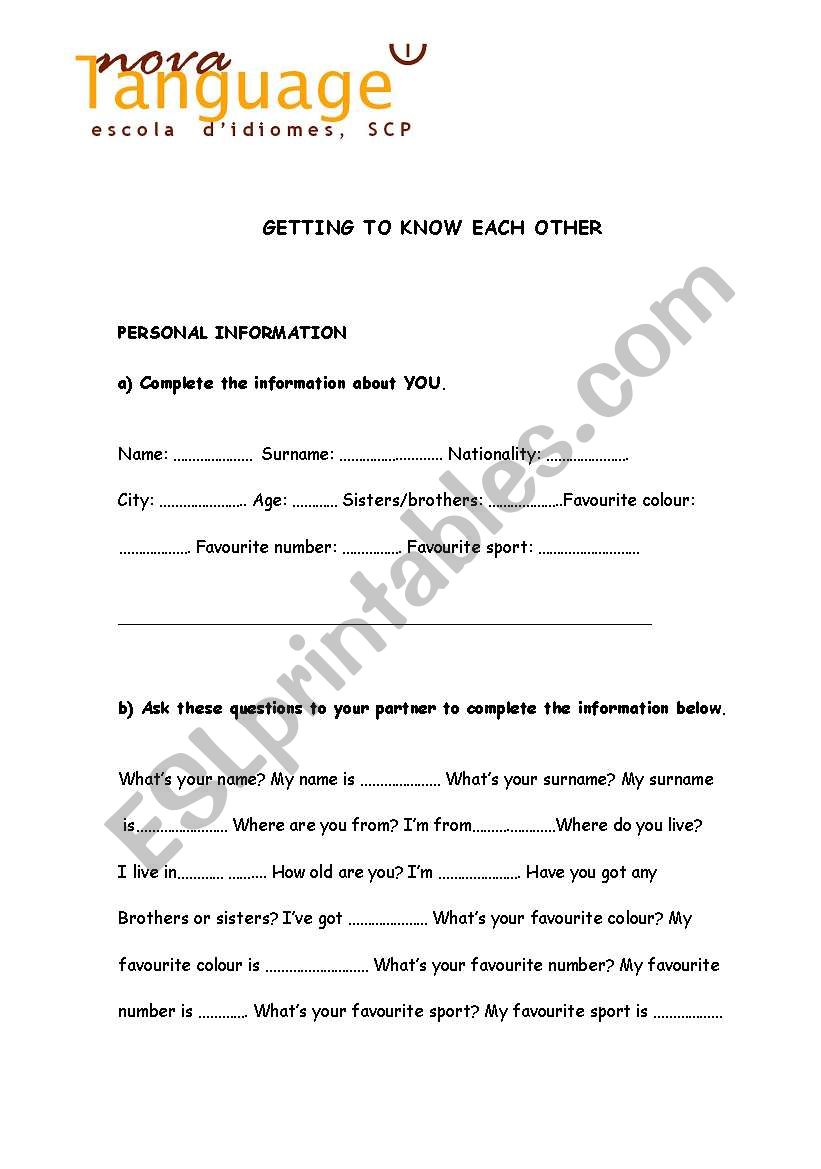 getting to know each other worksheet