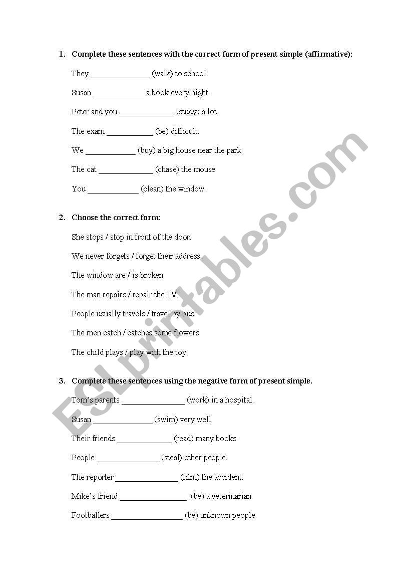 Present simple worksheet