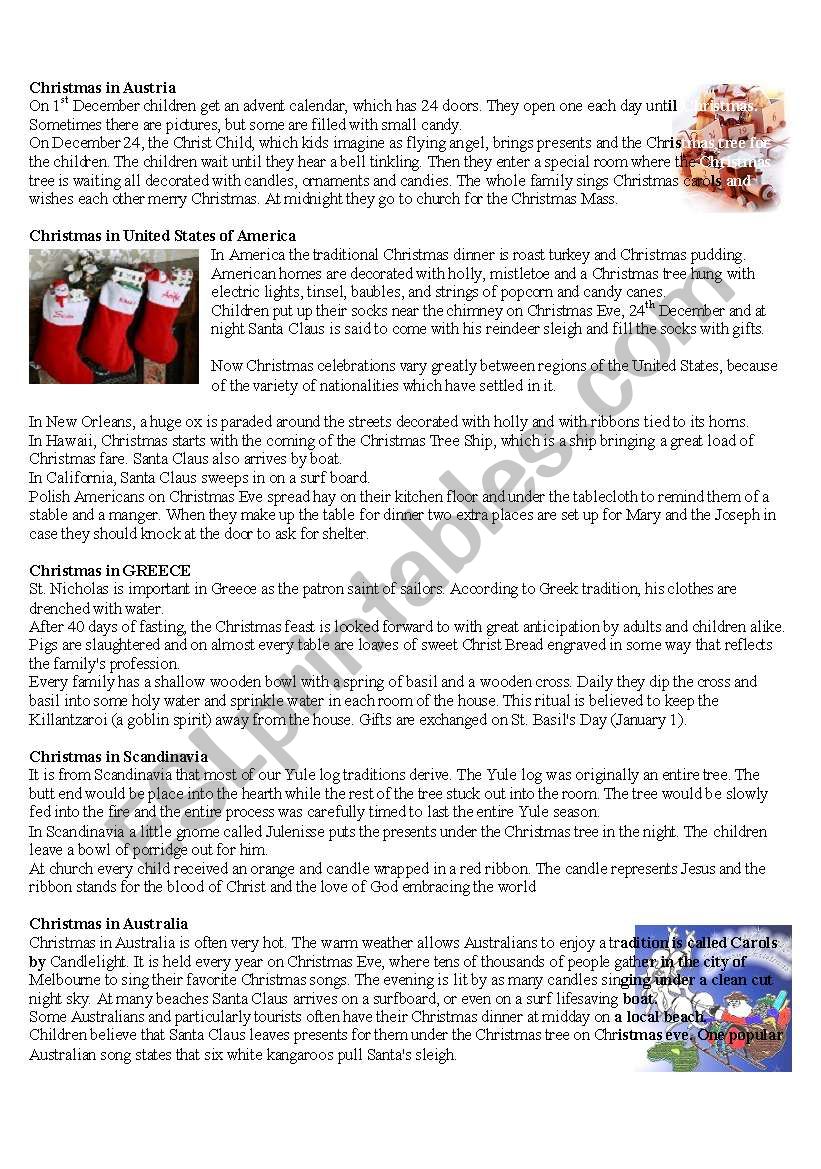 Christmas around the world worksheet