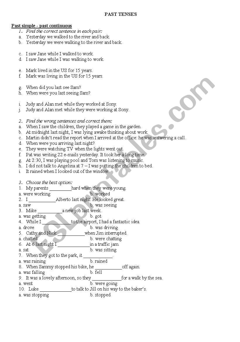 Past and perfect verb tenses worksheet