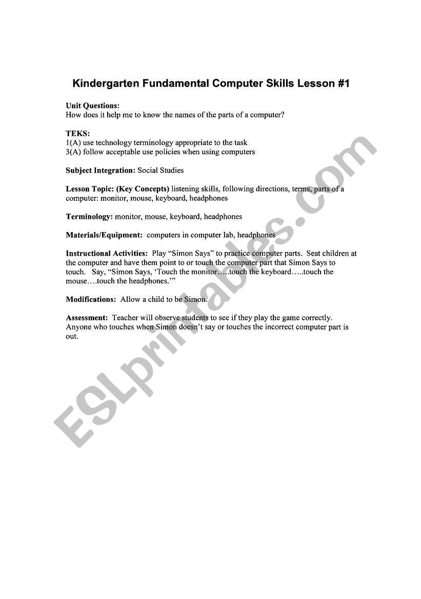 Computer skills worksheet