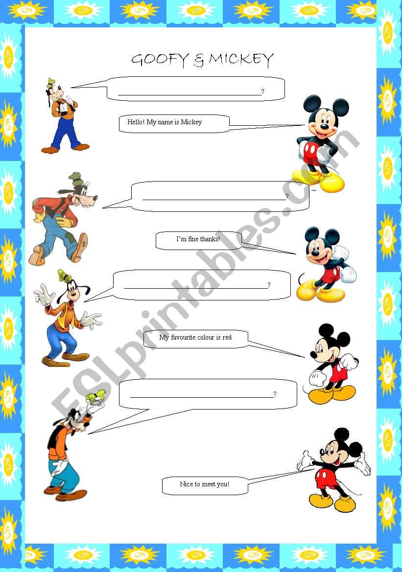 Write what Goofy says worksheet