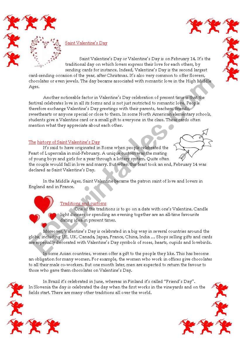 Saint Valentines Day worksheet