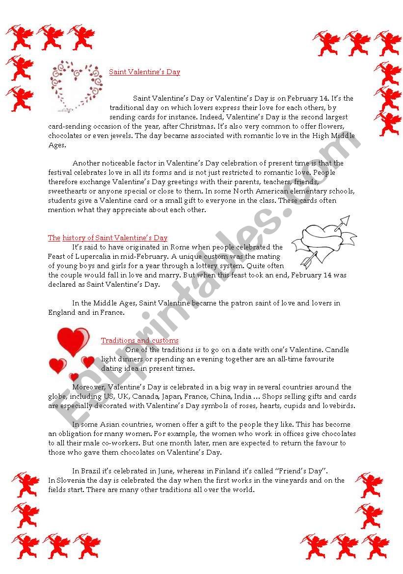 Saint ValentineÂ´s Day worksheet