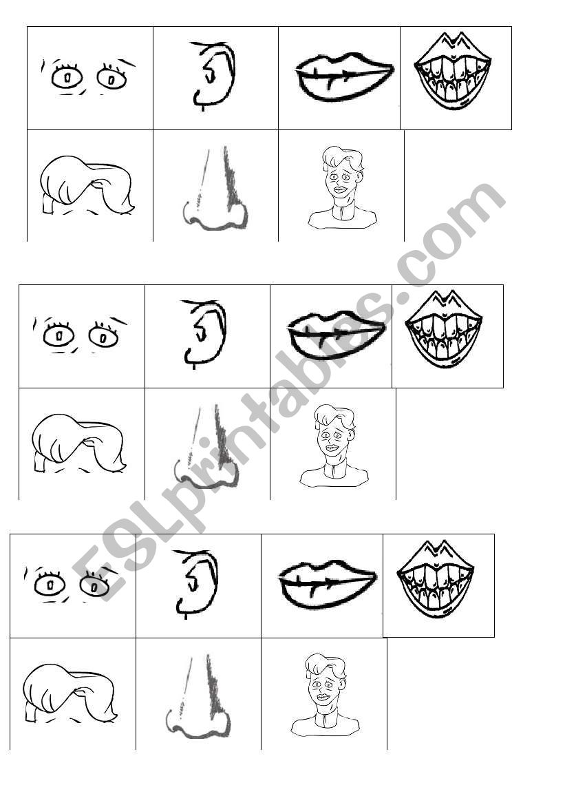 Parts of the face BINGO worksheet