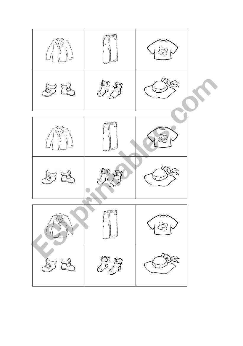 Bingo Game about CLOTHES worksheet