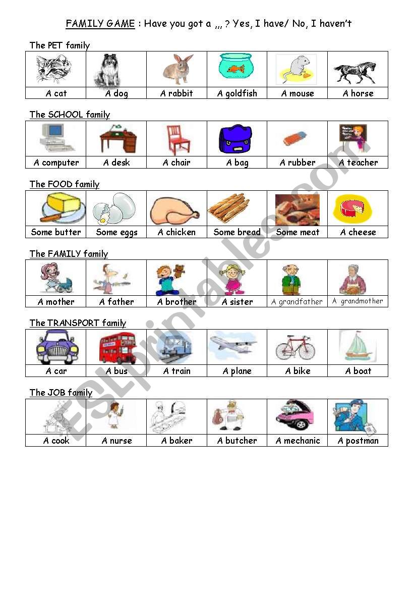 Family card (pupils worksheet)