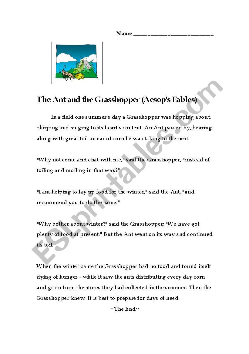 The ant and the grasshopper worksheet