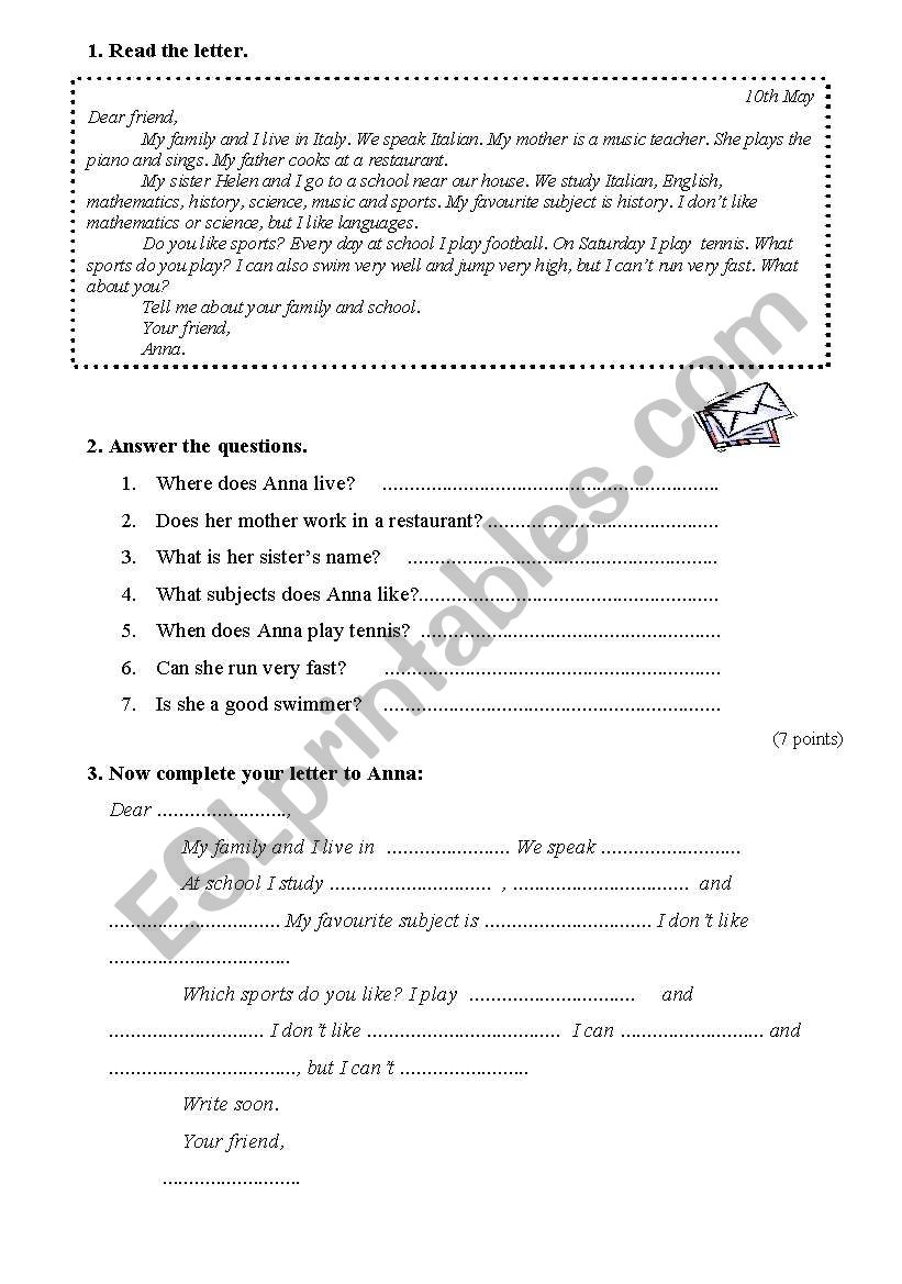 Letters worksheet