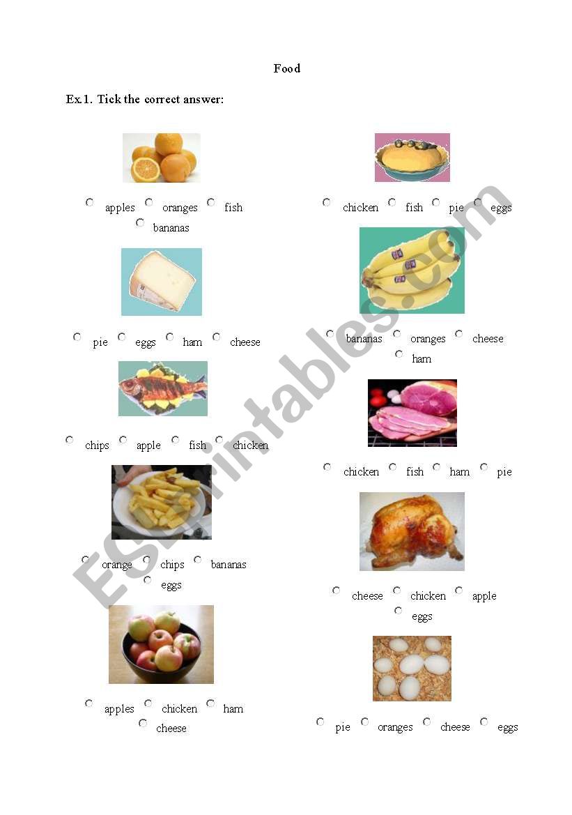 food worksheet