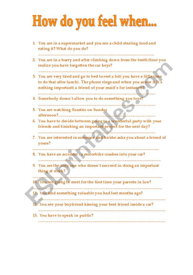 How do you feel when... worksheet