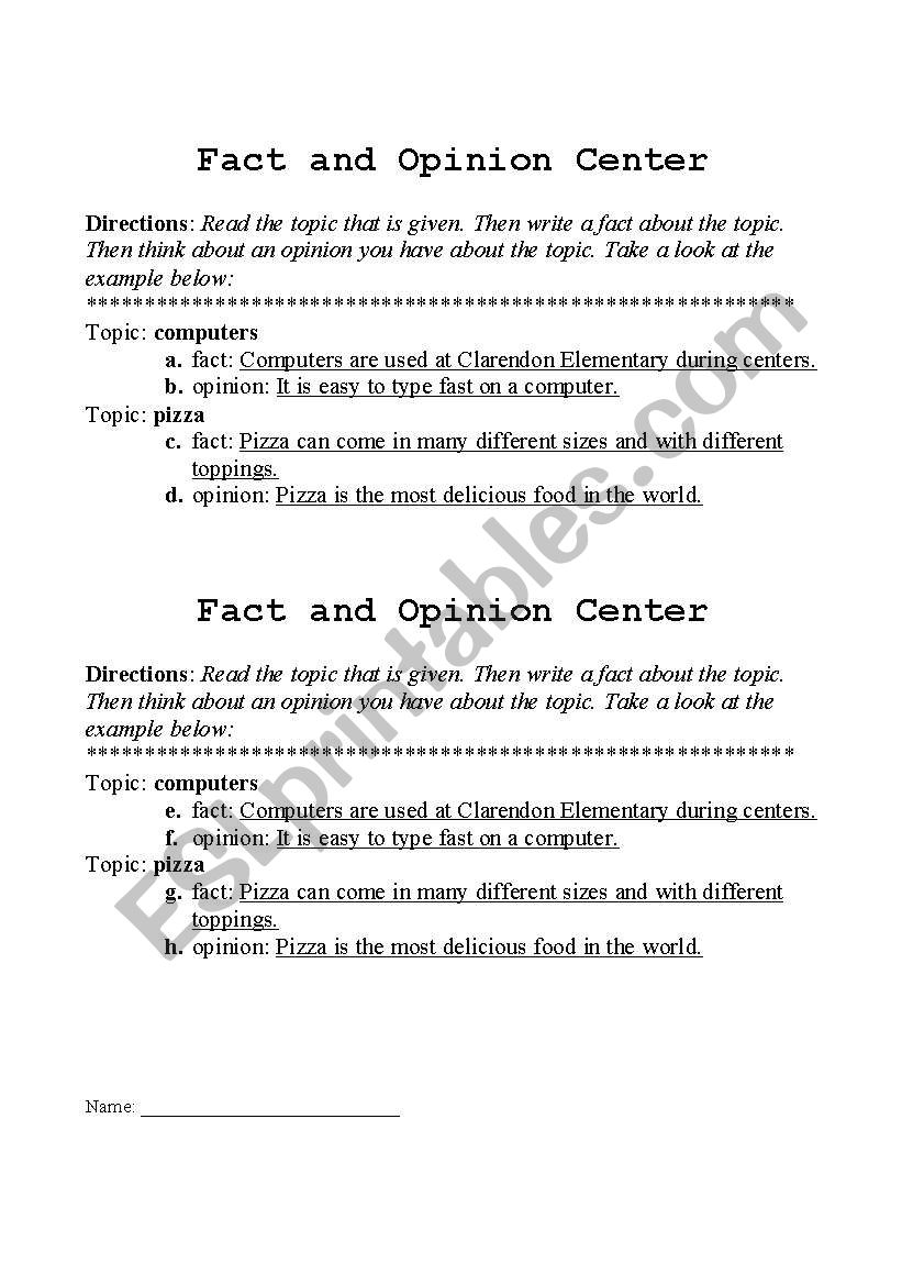 Fact and Opinion Workshop Center