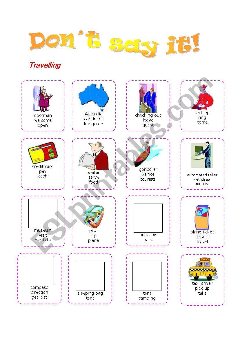 Dont say it! Travelling worksheet