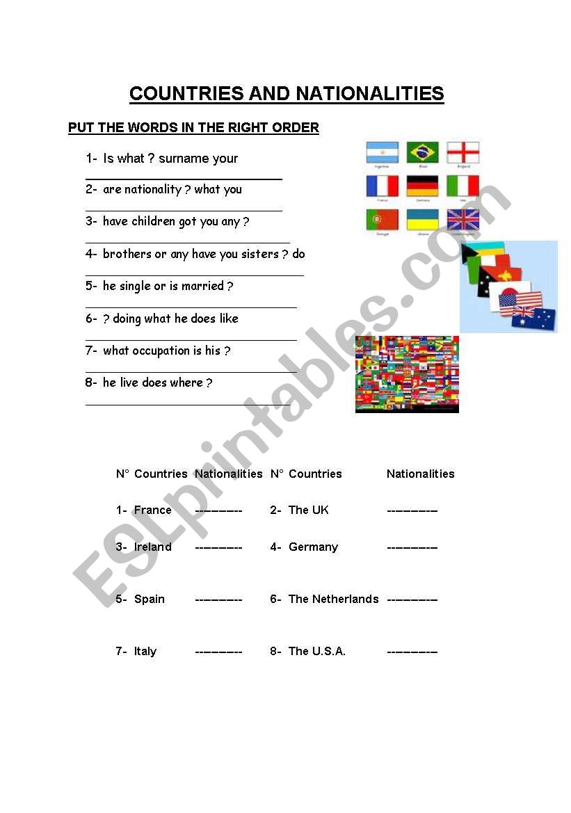 NATIONALITY worksheet