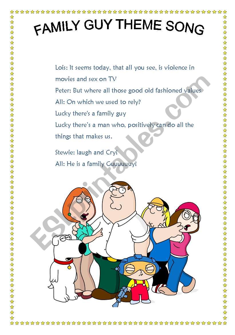 Family guy theme song worksheet