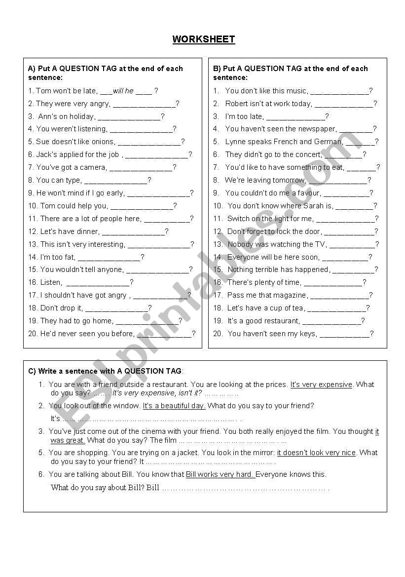 Tag Questions worksheet