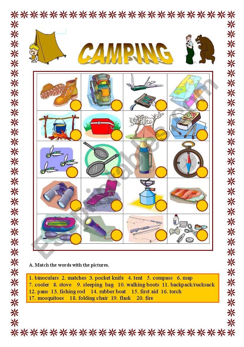 Camping -Matching worksheet