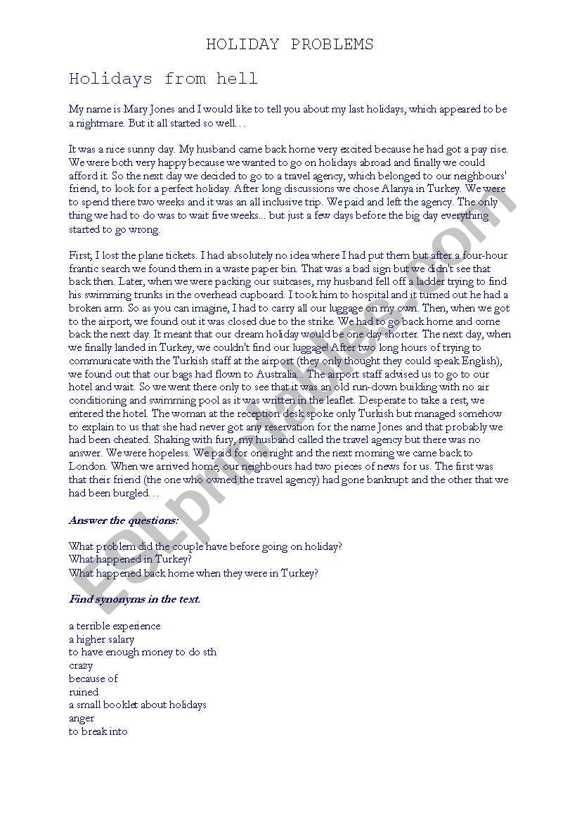 Holidays from Hell worksheet