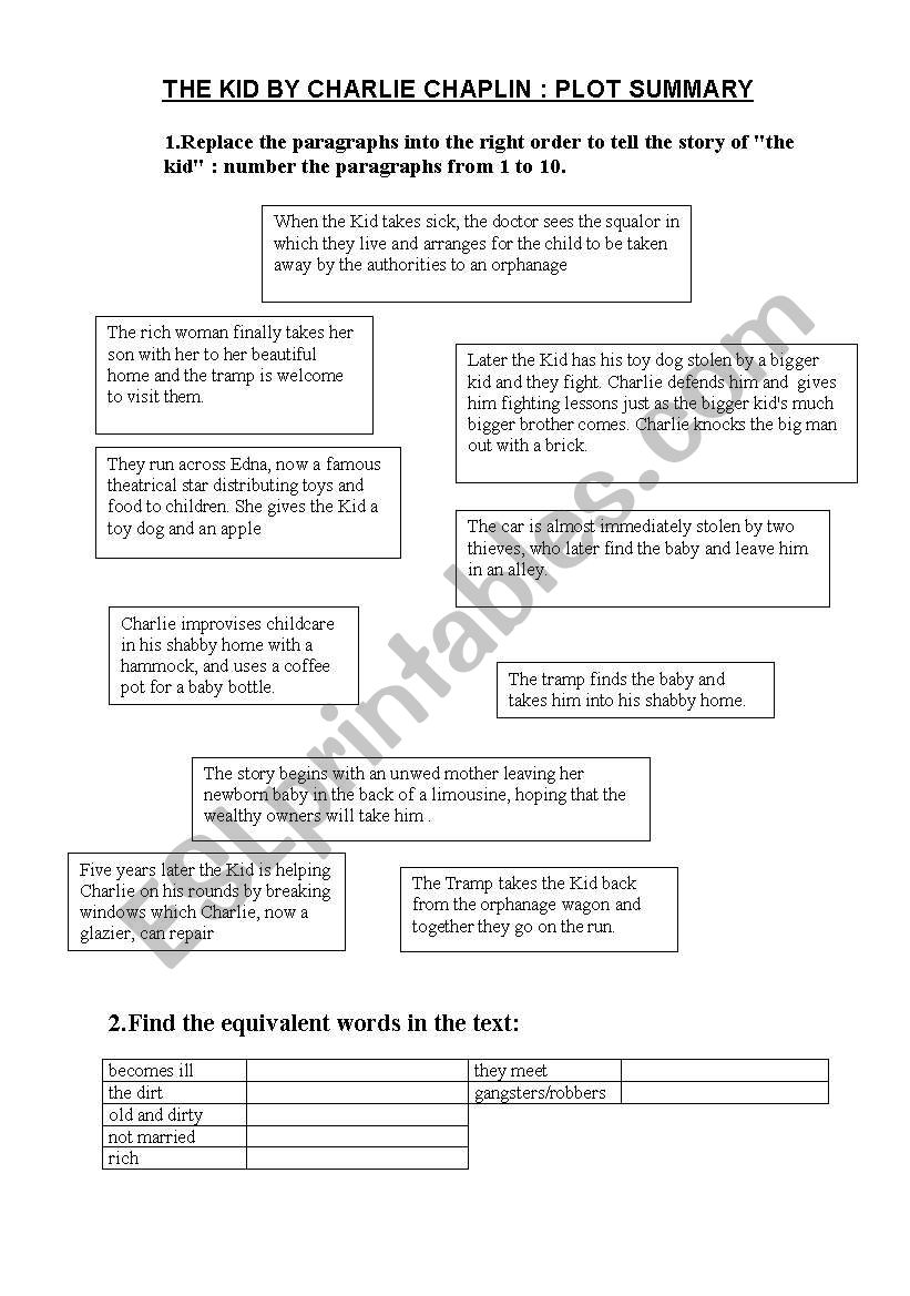 The Kid Charlie Chaplin worksheet