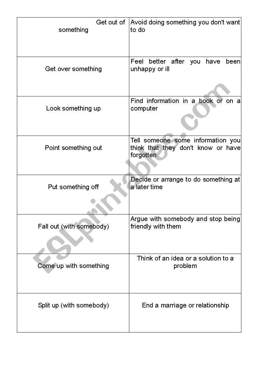 Matching game with phrasal verbs