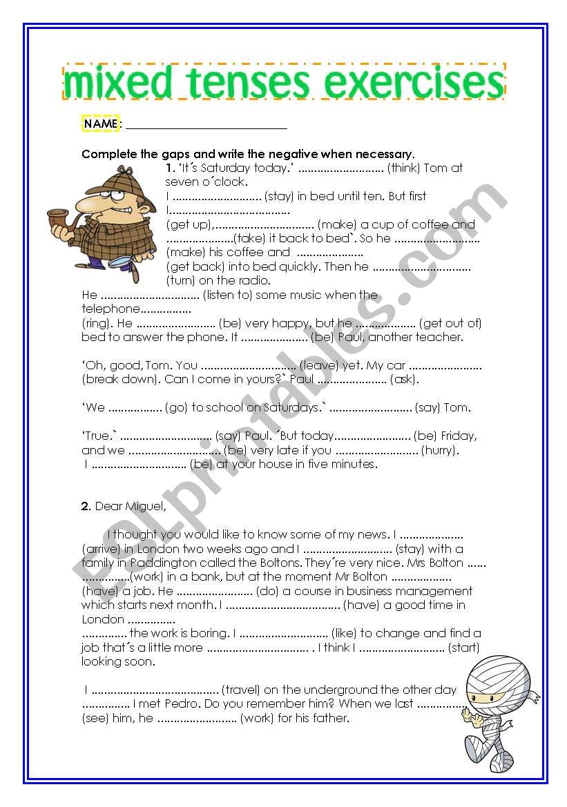 mixed tenses exercises  worksheet