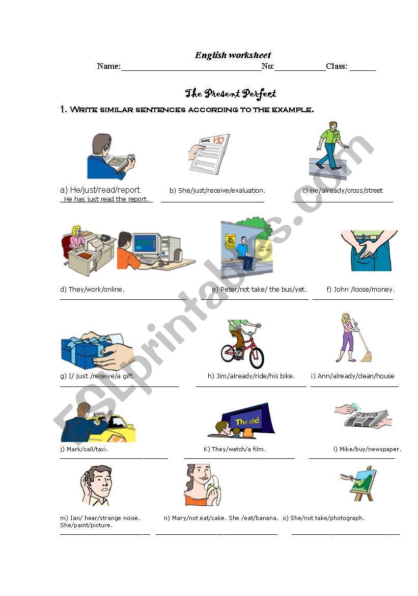 Present perfect worksheet