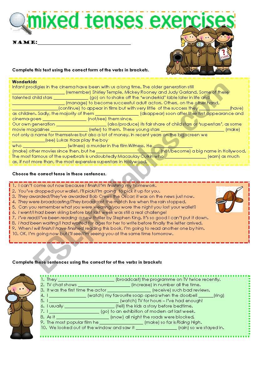 mixed tenses exercises TWO  worksheet