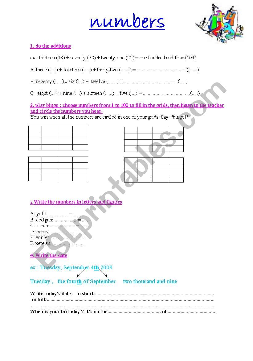 numbers worksheet