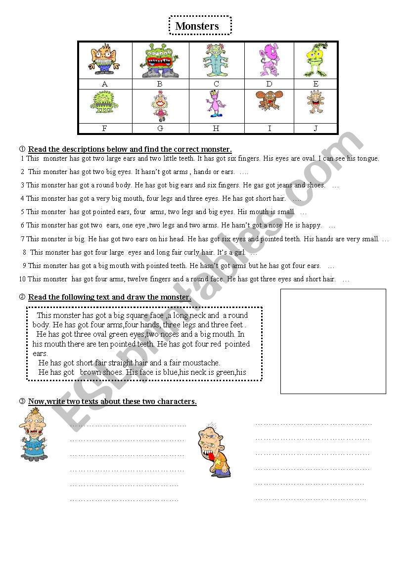 Monsters worksheet