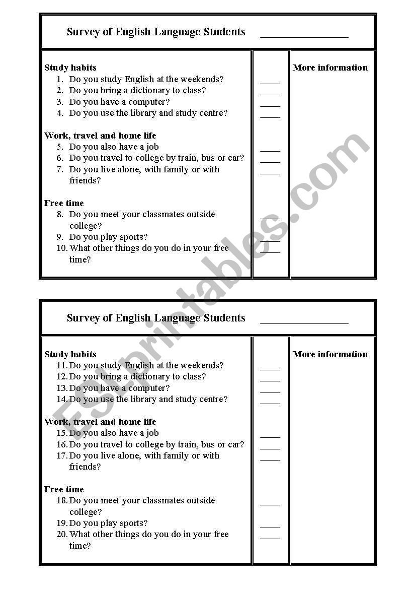 Survey (present simple) worksheet