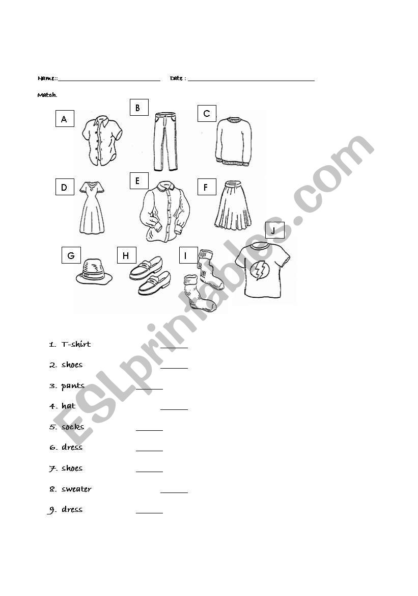 Clothes worksheet