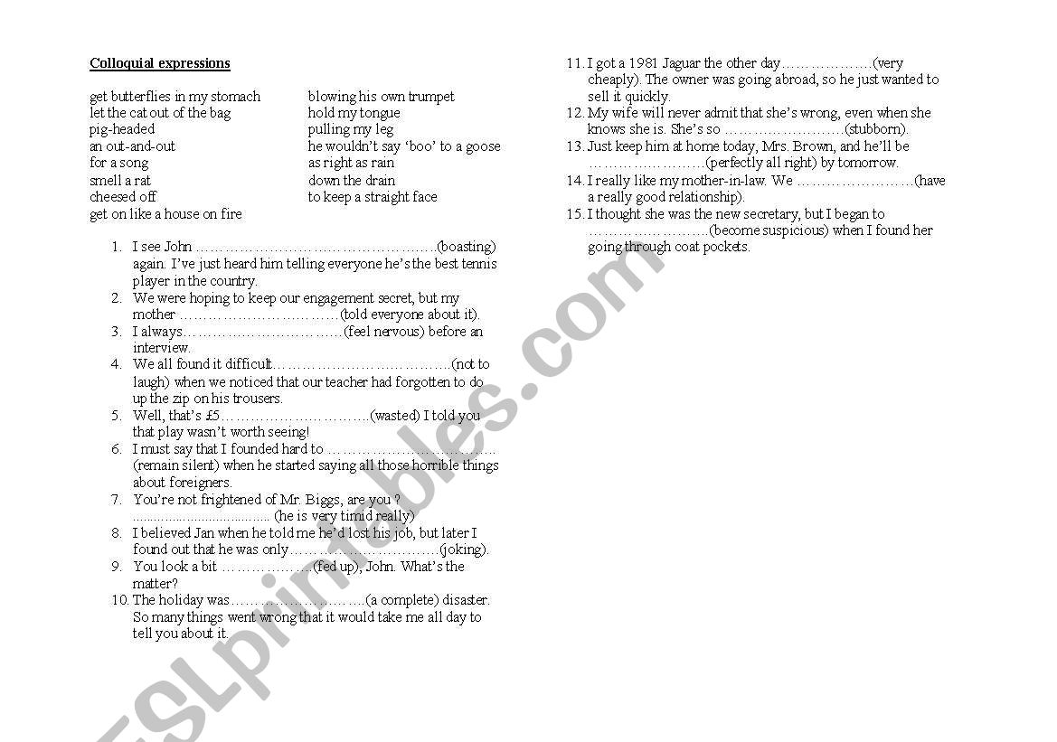 Colloquial expressions worksheet