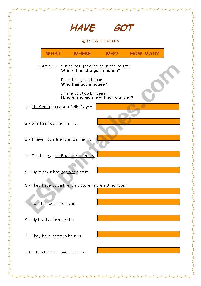 HAVE GOT (questions) worksheet