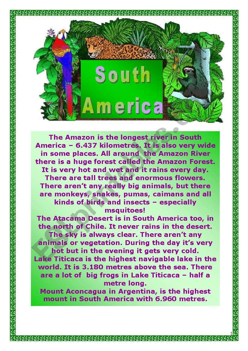 South America worksheet