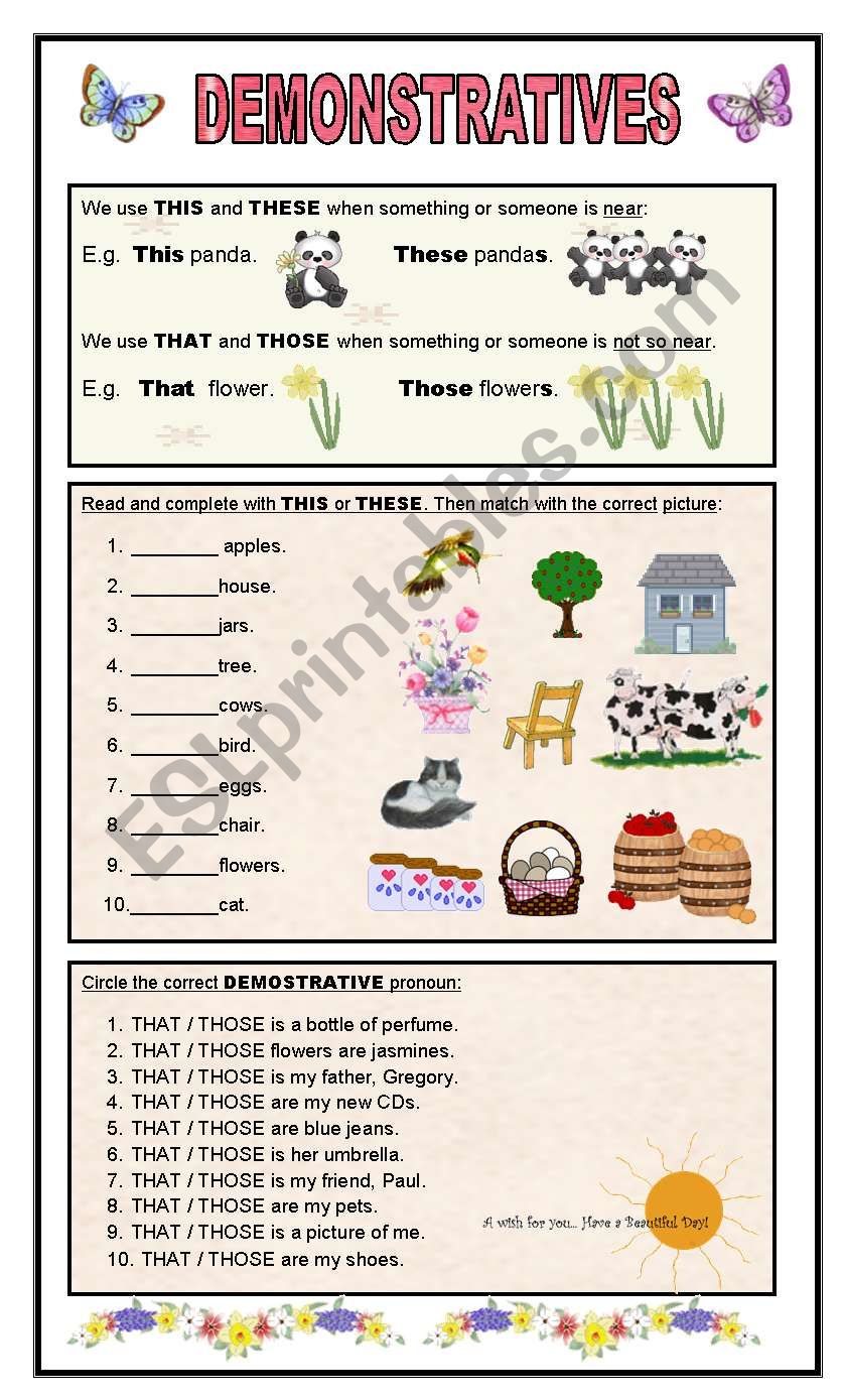 DEMONSTRATIVES worksheet