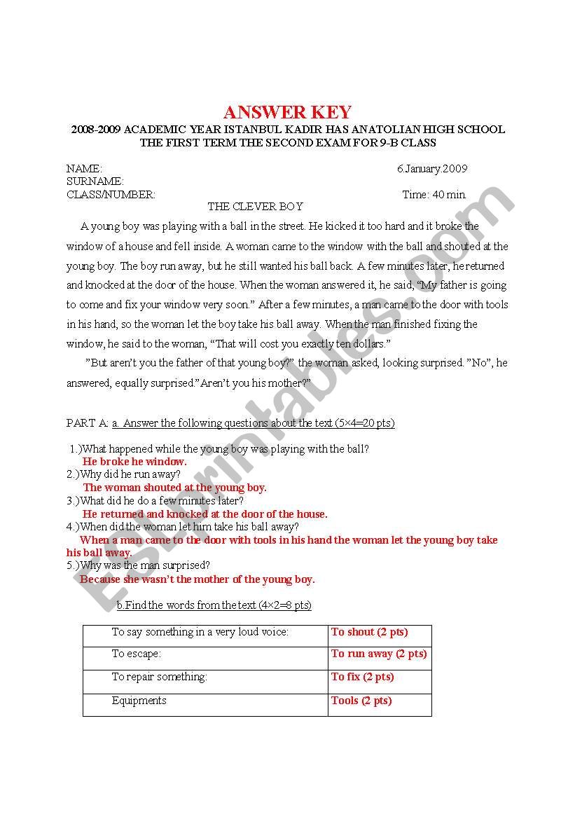 exam example worksheet