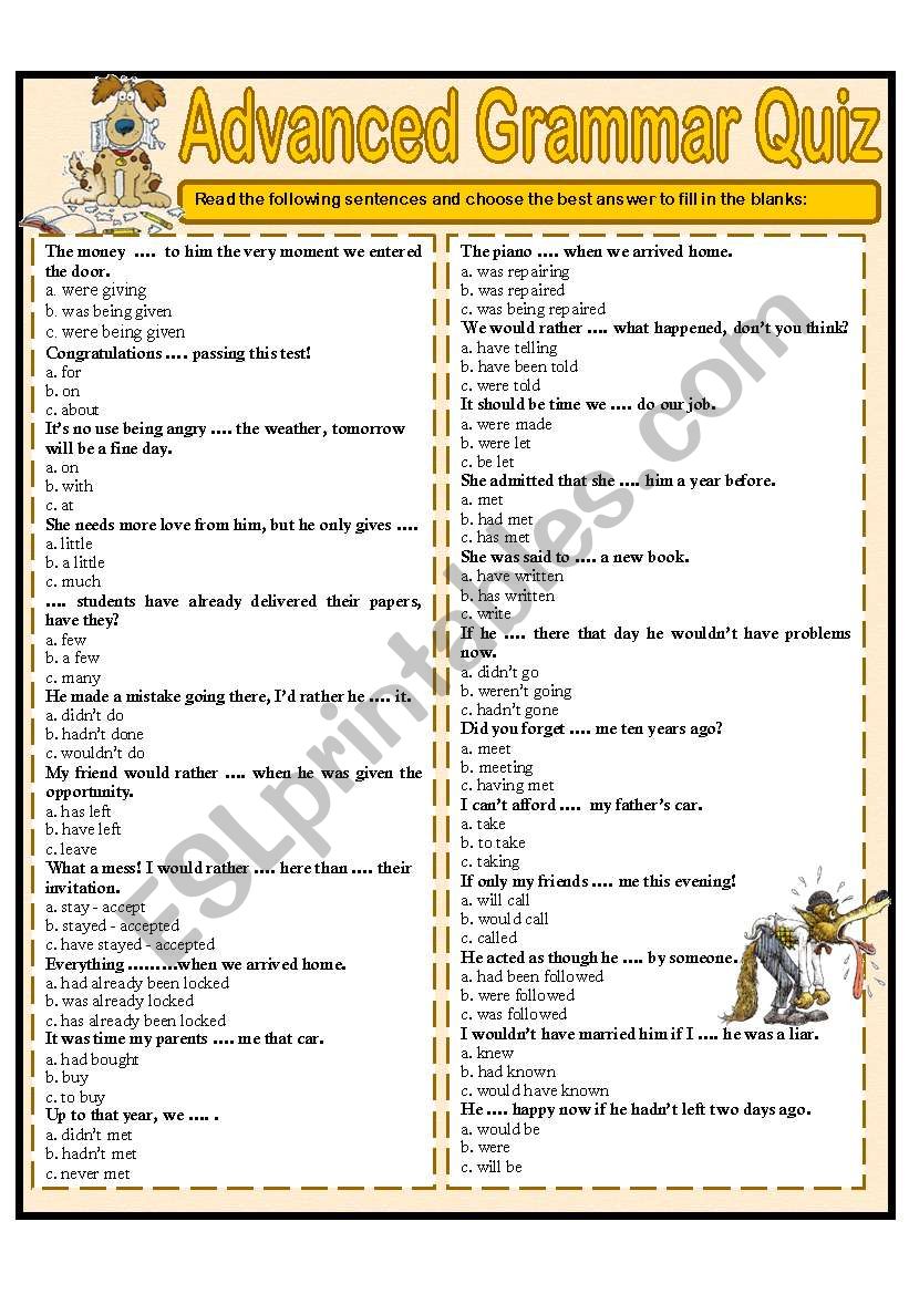 ADVANCED GRAMMAR QUIZ worksheet