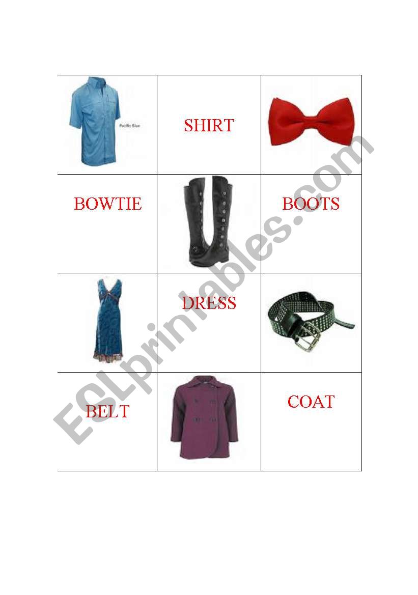 CLOTHES AND ACCESORIES MEMORY worksheet