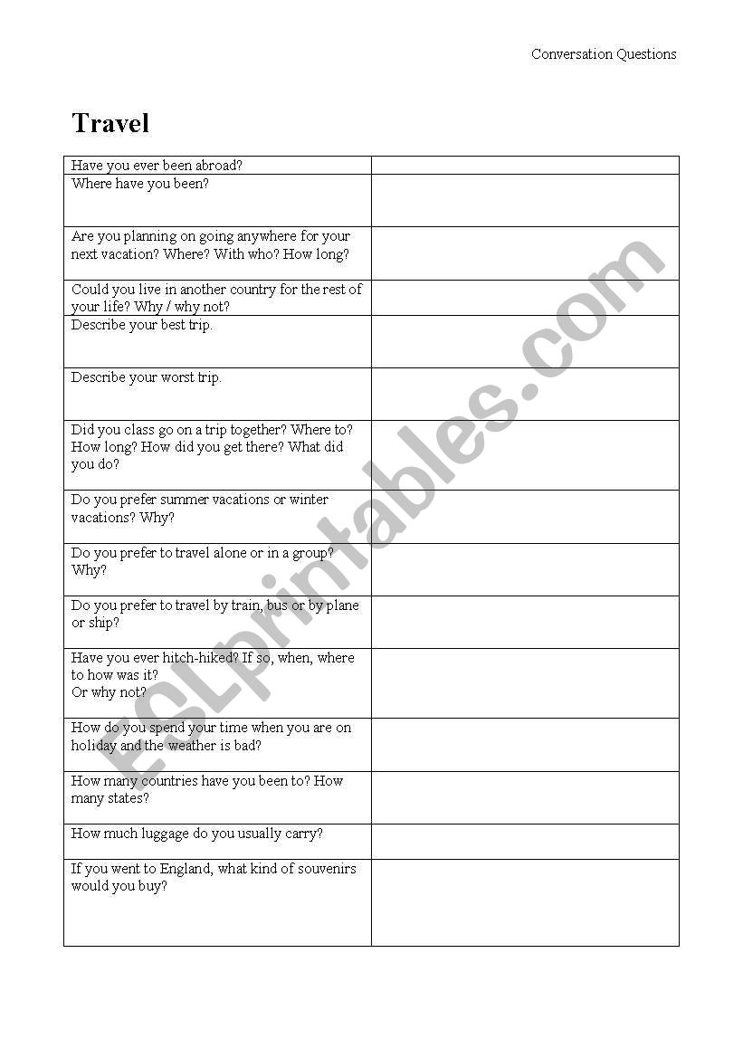 Travel - Speaking worksheet