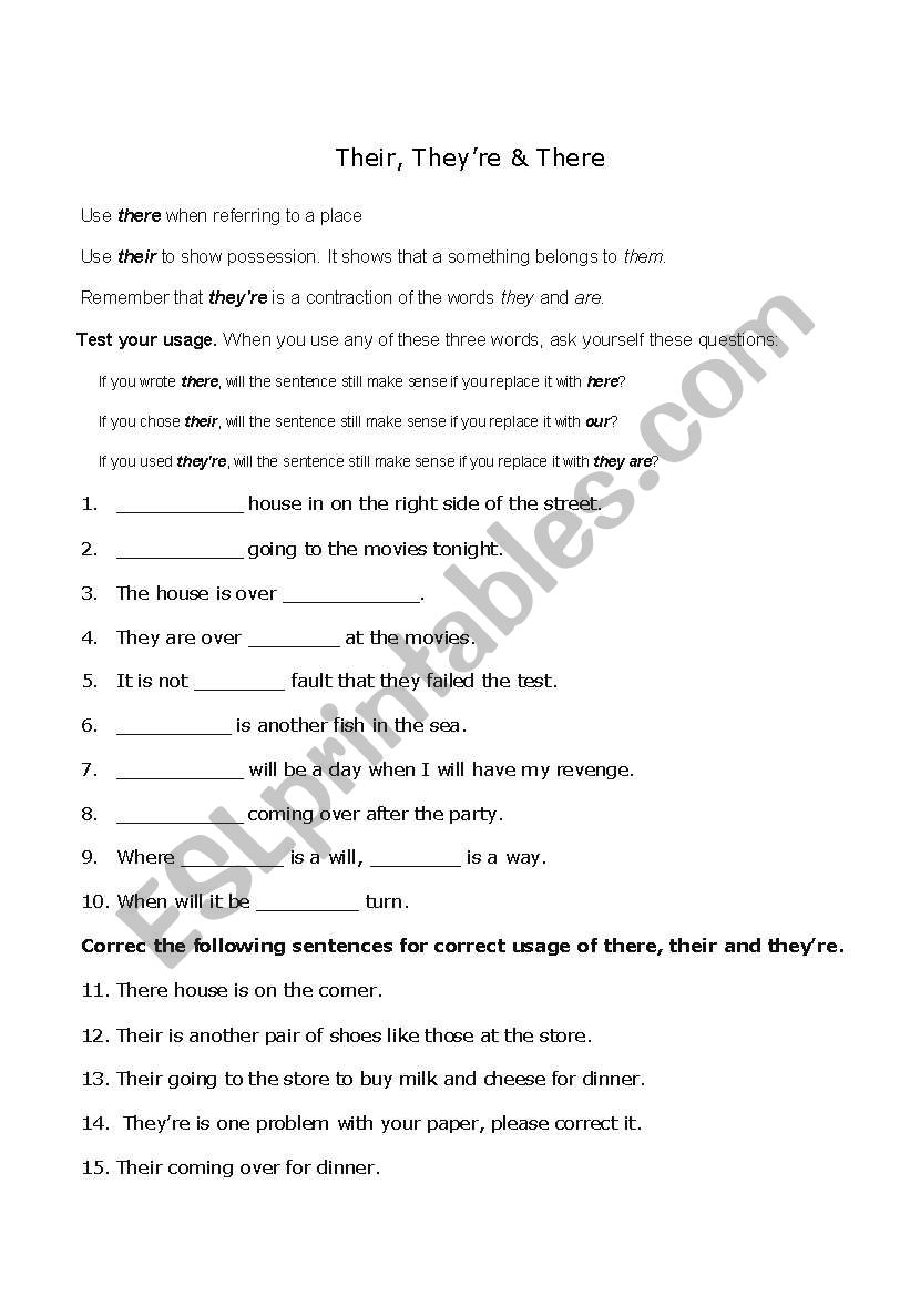 There, Their, and Theyre worksheet