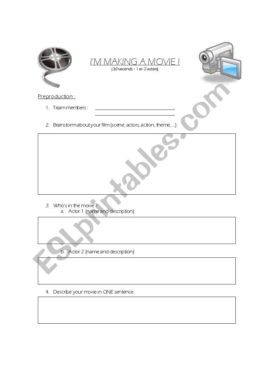 Im Making a Movie ! worksheet